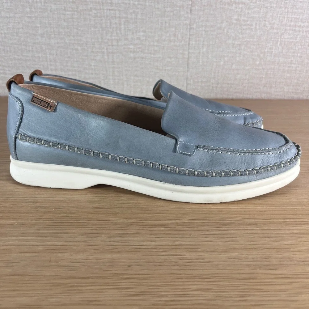 Pikolinos Mens Leather Loafers Blue Hand Stitched Spanish Comfort Shoes EU 41
